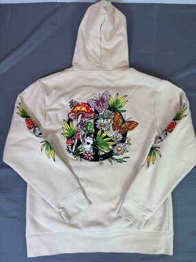 DGK Graphic Hoodie Cream Skull Mushroom Streetwear Pullover Mens Size Large